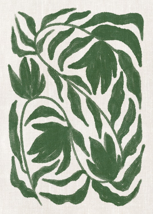 Green Botanical on Linen Affiche 0