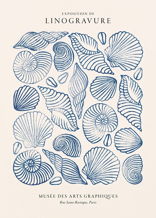 Linocut Seashells Poster
