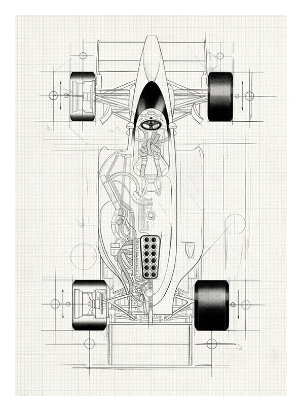 Racing Car Sketch Poster (50x70 cm) - Sport posters en prints