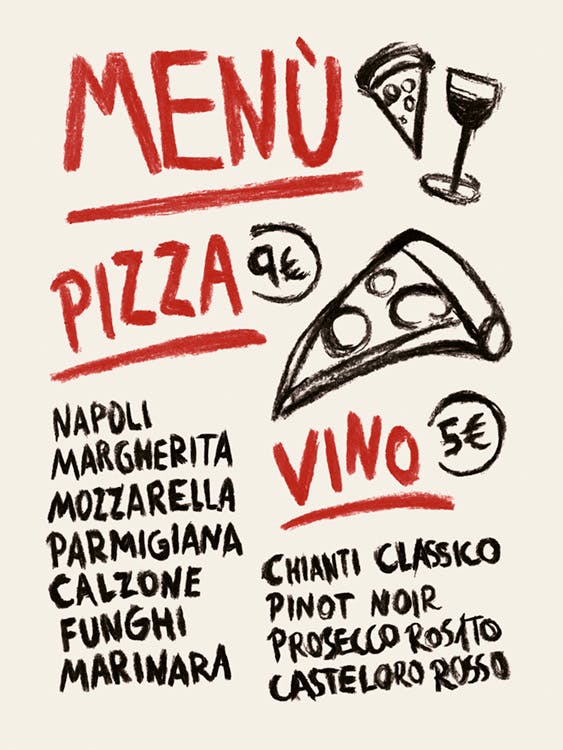 Pizza Vino Menu Plakat 0