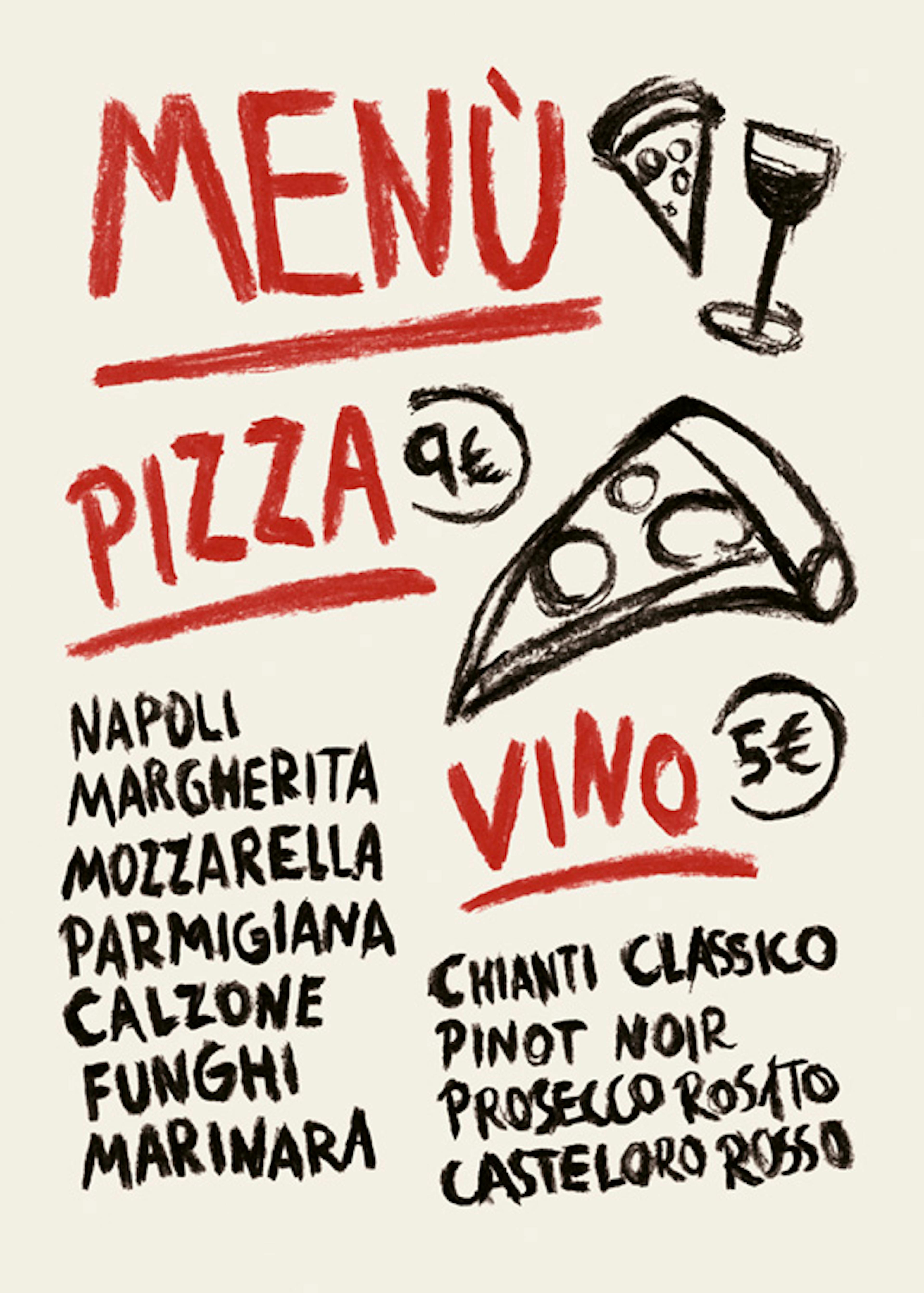 Pizza Vino Menu Plagát 0