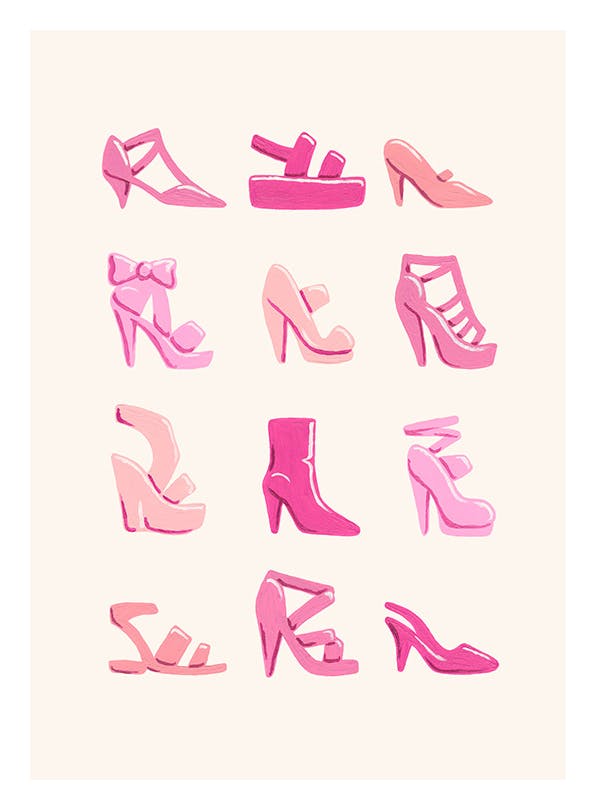 Prints - Pink Shoe Collection Print (30x40 cm) - Fashion posters