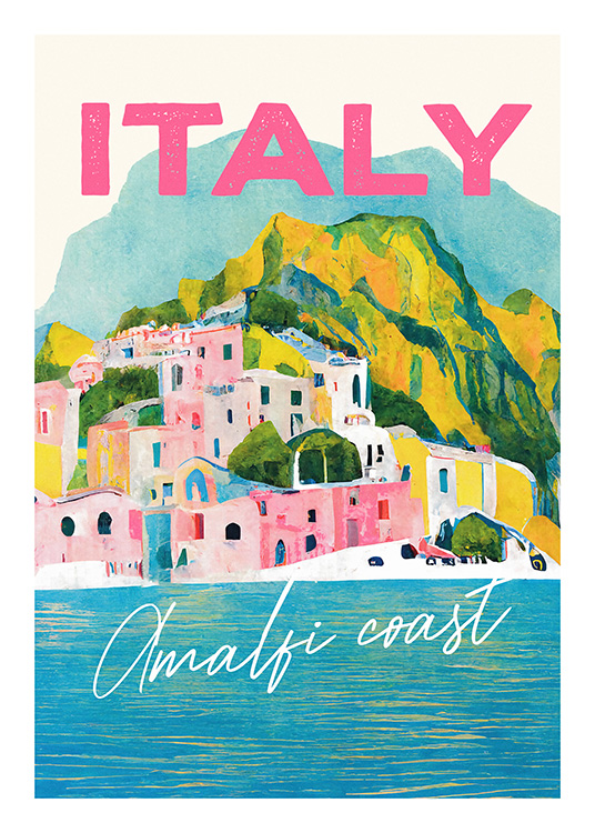 - Italy Amalfi Pastel Coast Plakat