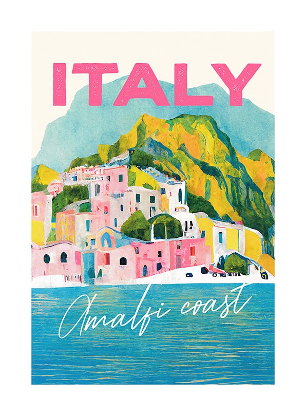SipCircle - Italy Amalfi Pastel Coast Print (50x70 cm)