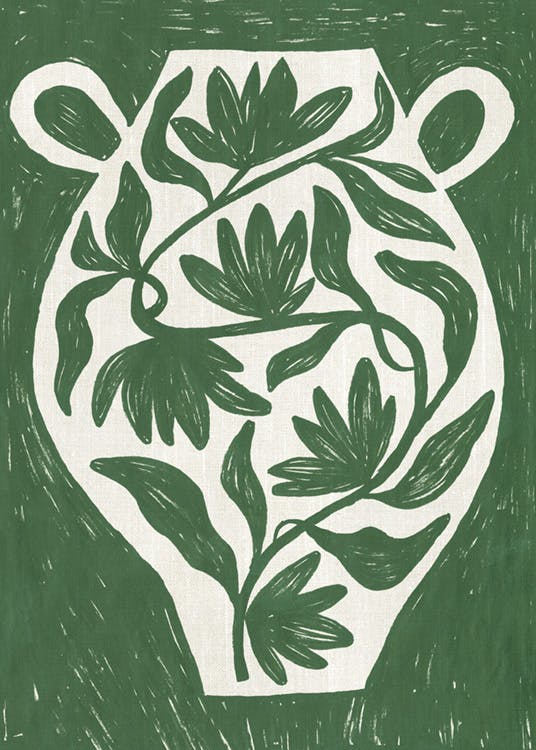 Green Botanical Vase Poster 0