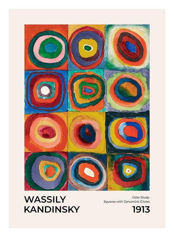 Kandinsky - Squares with Concentric Circles Affiche (30x40 cm) - Retro Dreamscape
