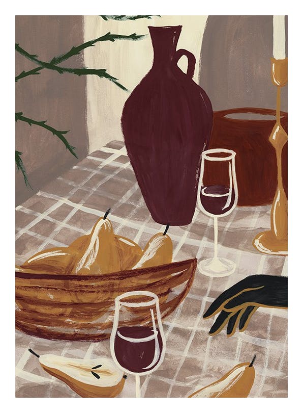 Wine & Pear Still Life Poster (21x30 cm)