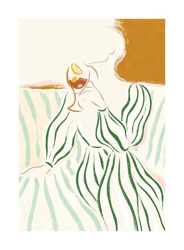 Prints - Green Striped Dress Print (50x70 cm) - Art prints