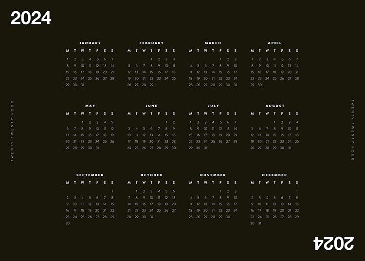 Calendar 2024 Black Poster