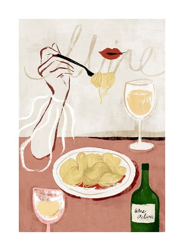 Prints - Wine and Pasta Print (50x70 cm) - Wine and cocktails posters