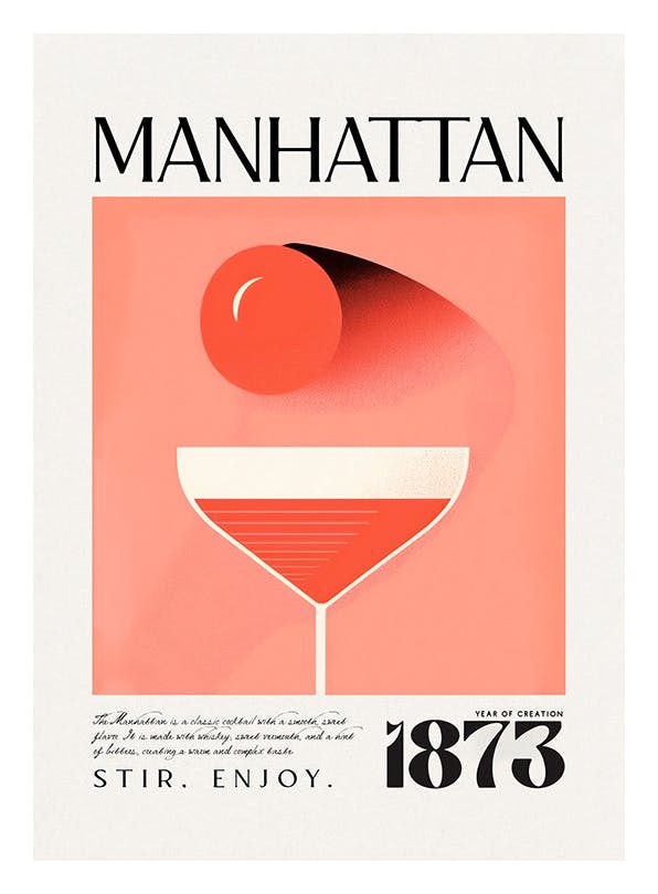 Prints - Vintage Manhattan Classic Recipe Print (30x40 cm) - Wine and cocktails posters
