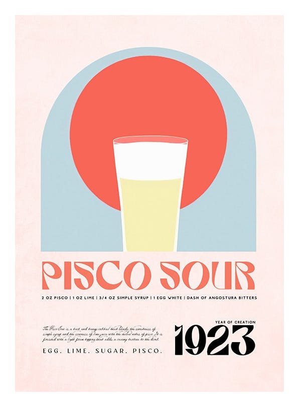Pisco Sour Classic Recipe Poster (50x70 cm)