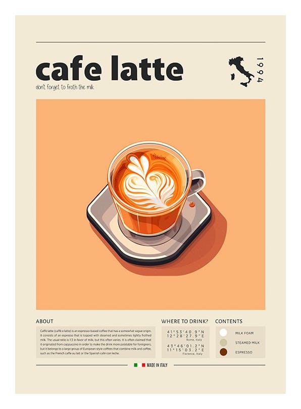Prints - Cup of Cafe Latte No2 Print (30x40 cm) - Tea and coffee posters