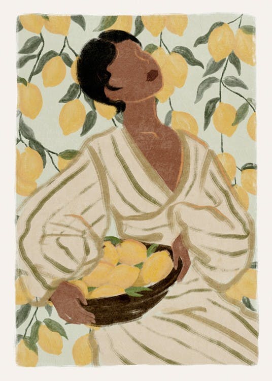 Woman in Citrus Garden Affiche 0