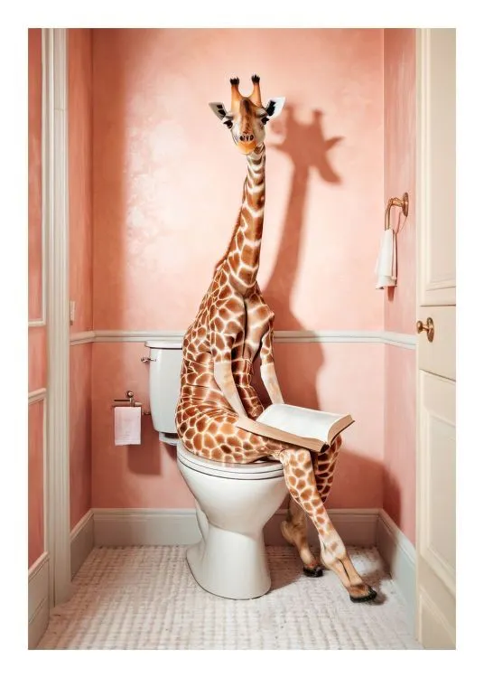 Giraffe Sitting on the Toilet Poster 0