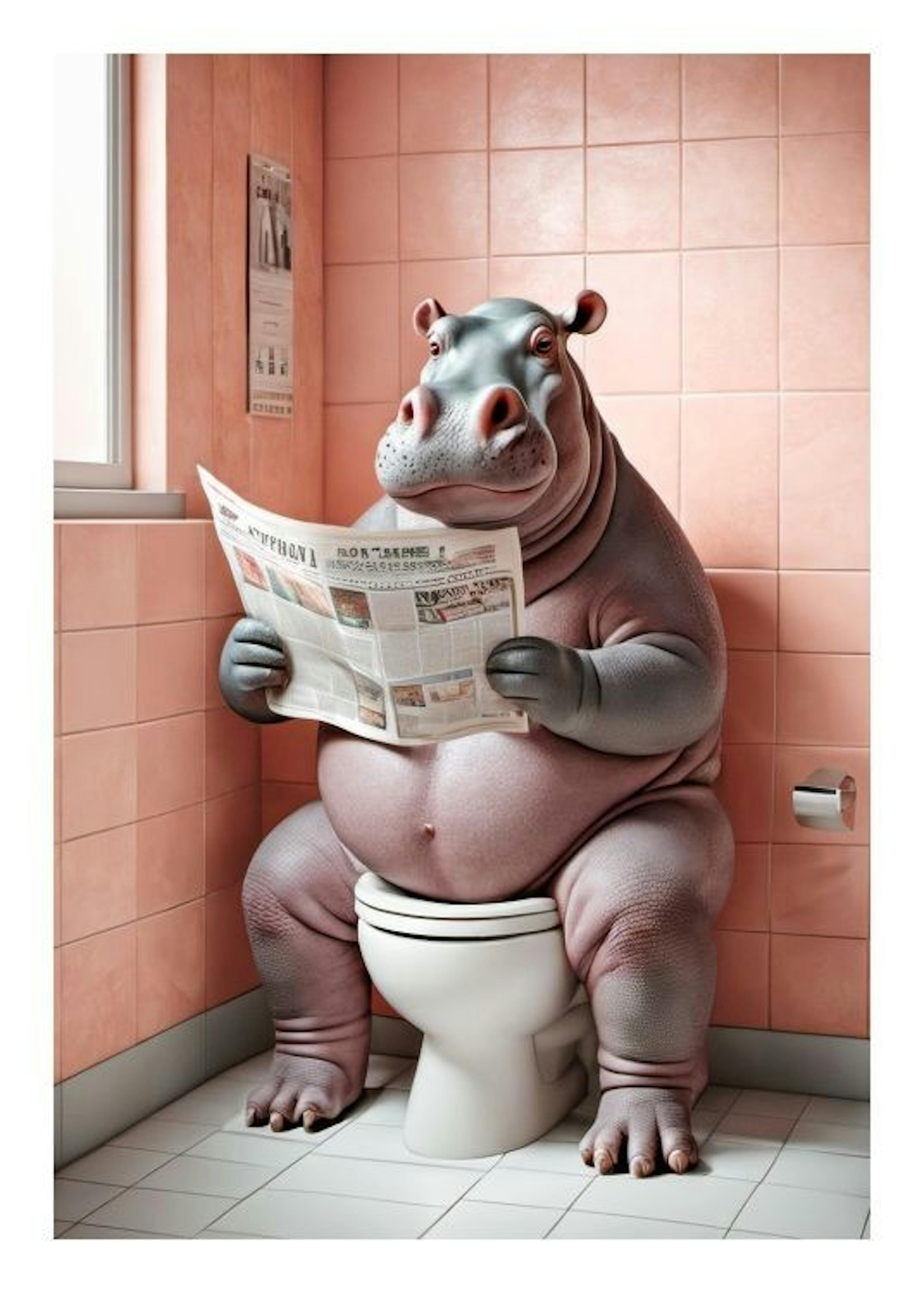 Hippo Sitting on the Toilet Affiche