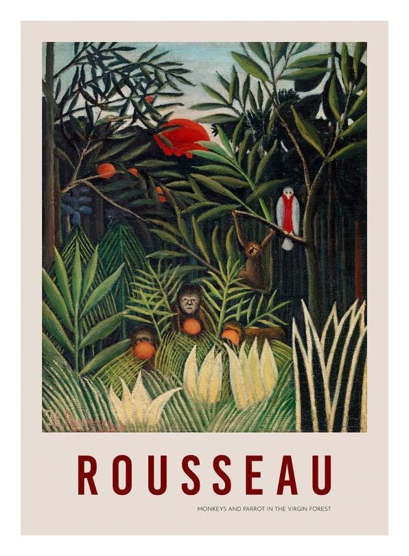 Prints - Rousseau - Monkeys and Parrot in the Virgin Forest Print (30x40 cm) - Rousseau Prints