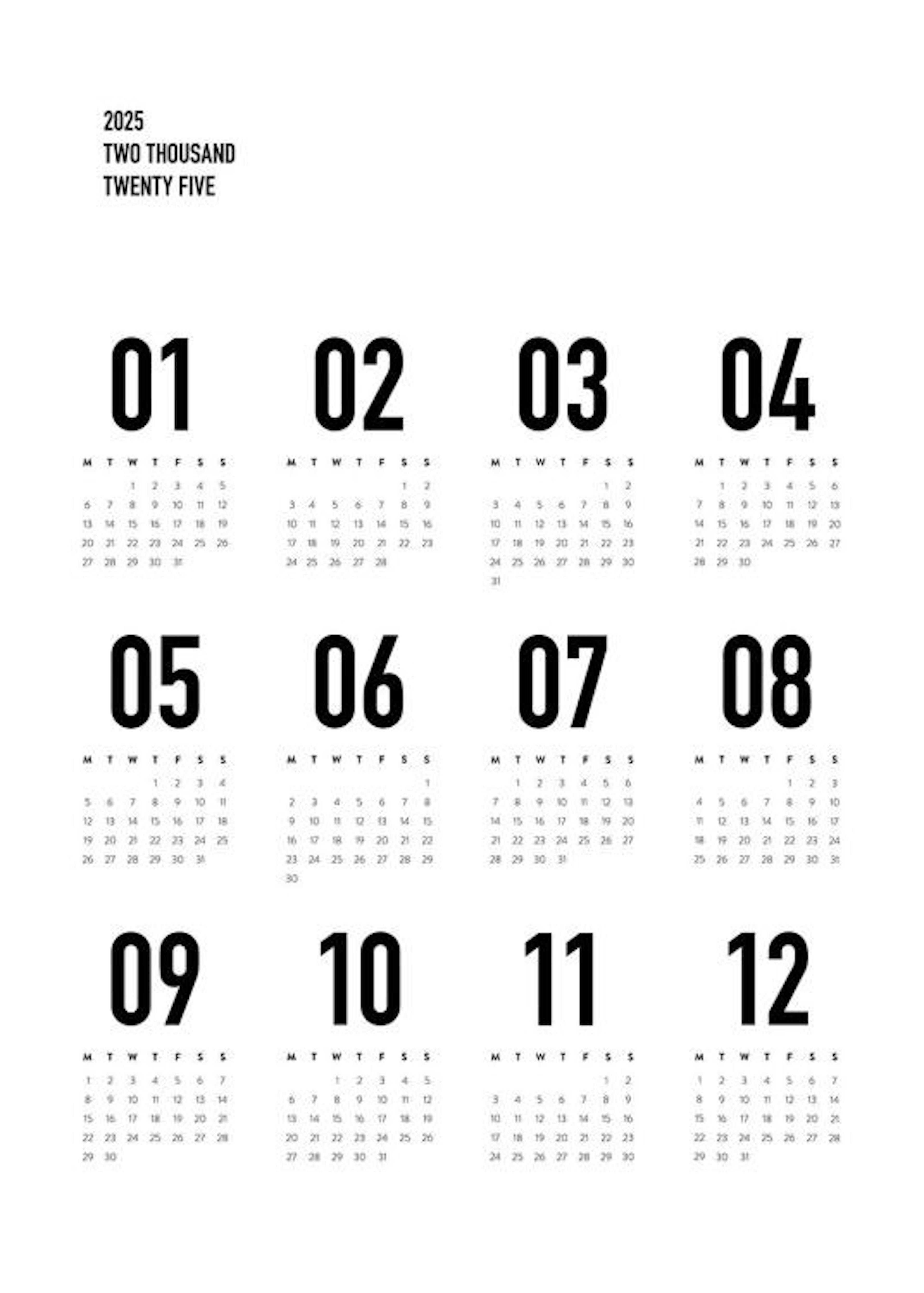 Calendar 2025 BW Poster