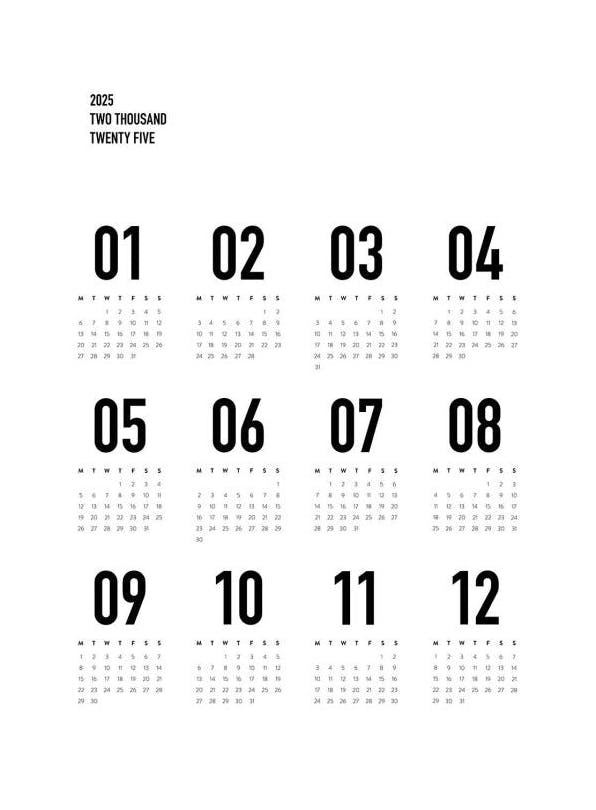 Calendar 2025 BW Poster (50x70 cm) -  Wandkalender 2025