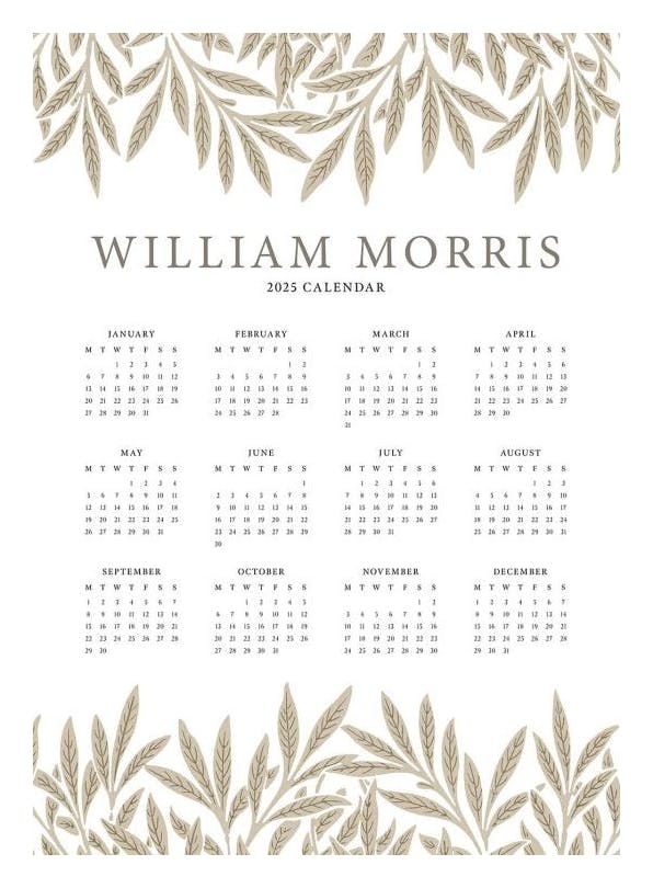 William Morris Calendar 2025 Poster (50x70 cm) -  Wandkalender 2025