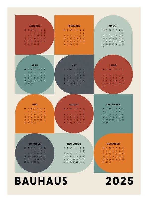 Bauhaus Calendar 2025 Plakat (30x40 cm)- Kalendarze ścienne