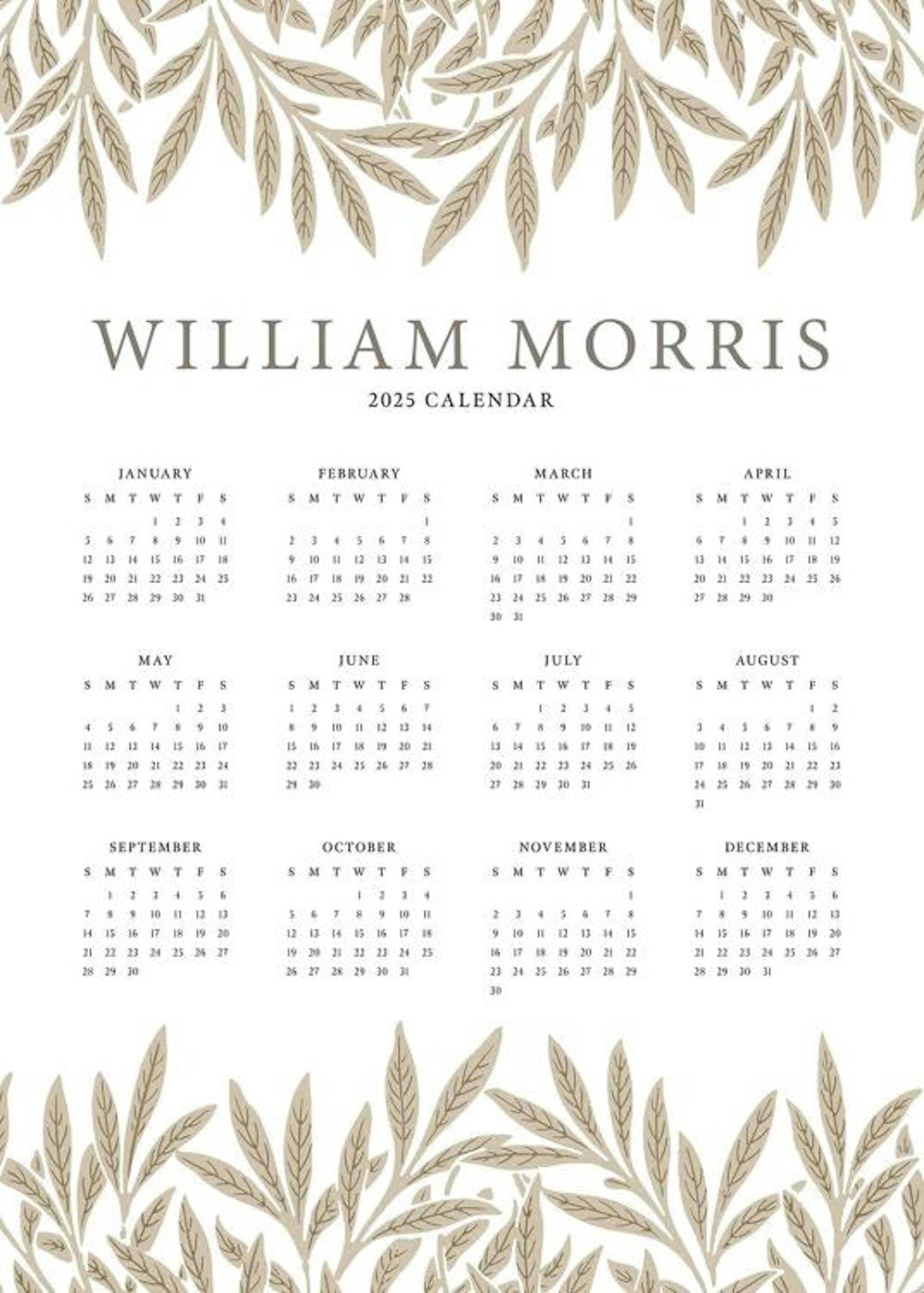 William Morris Calendar 2025 US Print