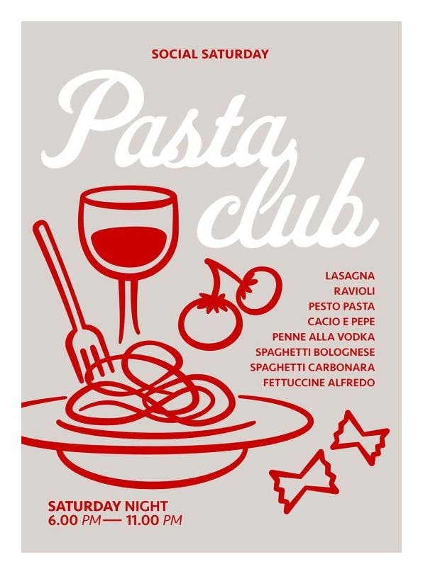 Pasta Club Poster (50x70 cm) - Eten