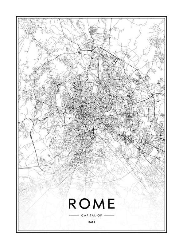 Rome Map Affiche (50x70 cm) - Affiches noir et blanc