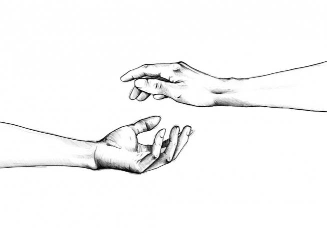 two hands reaching for each other sketch