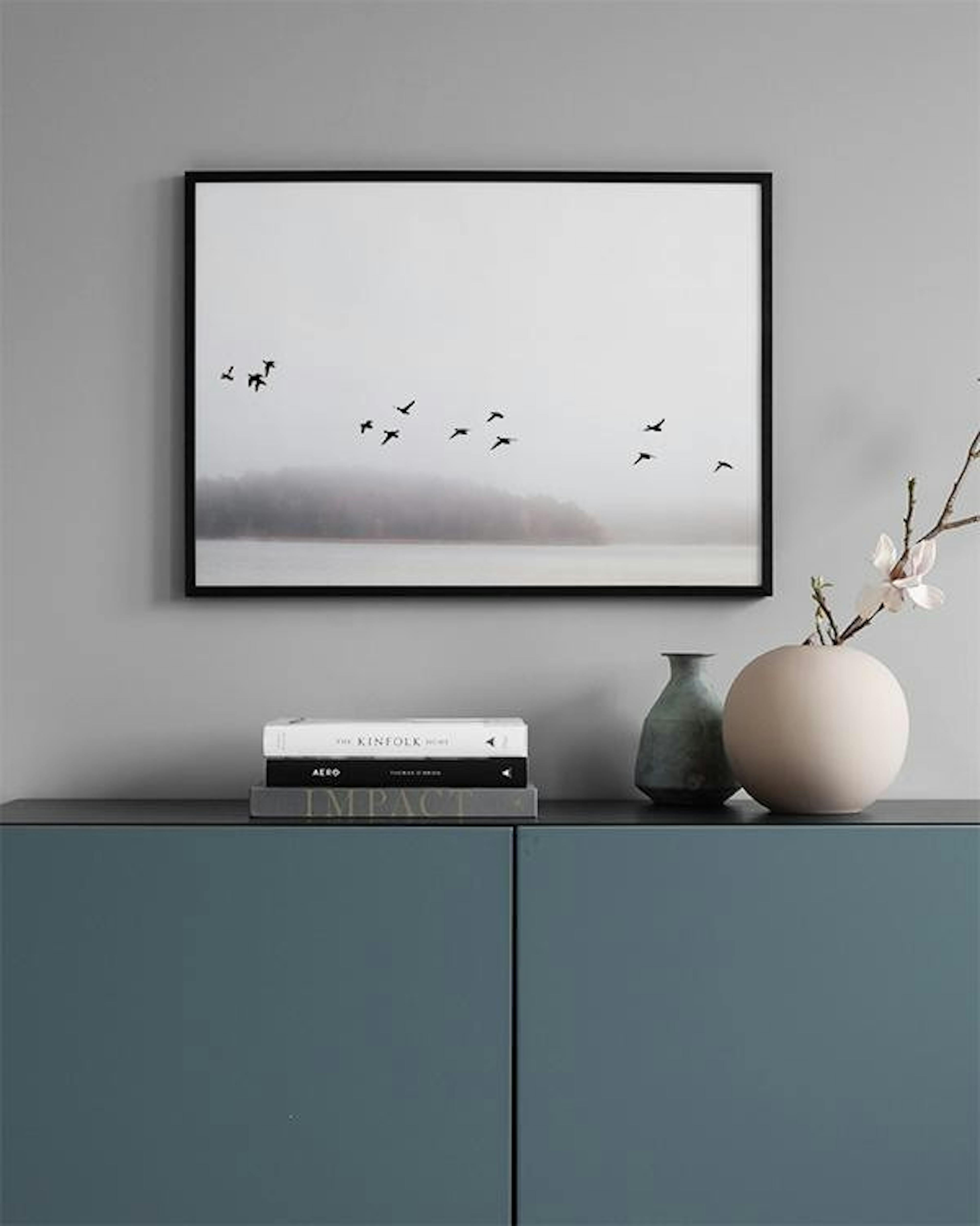 Birds Over Lake Poster