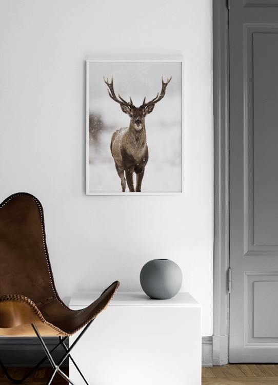 Deer Winter Landscape Poster - Hirsch im Schnee
