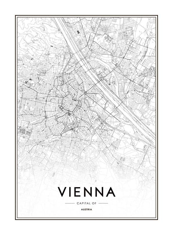 Vienna Map Juliste (50x70 cm)  Mustavalkoiset julisteet