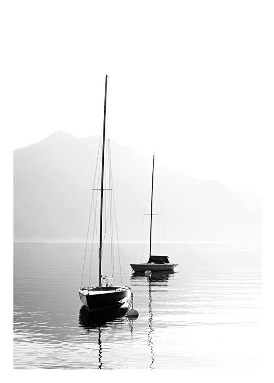 Black and white photo prints with boats