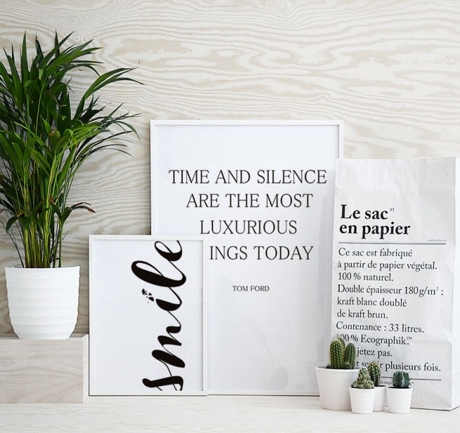 Interior design with typography prints in white frames online, shop online