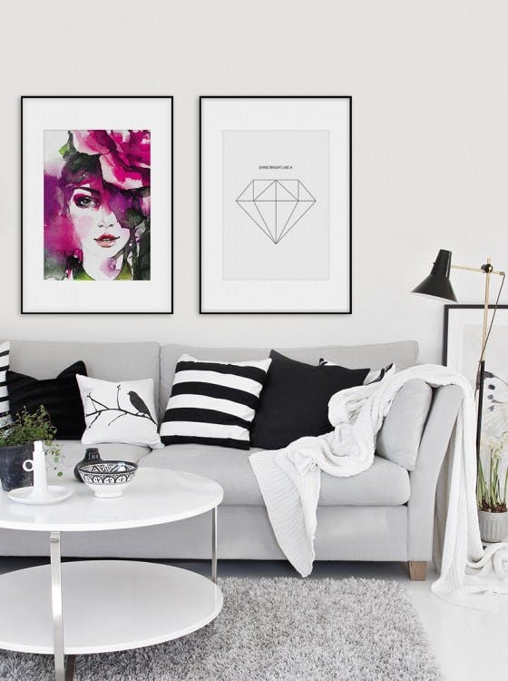 Posters en prints voor de woonkamer met diamant en aquarel