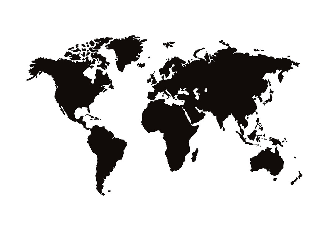 world map with scale black and white