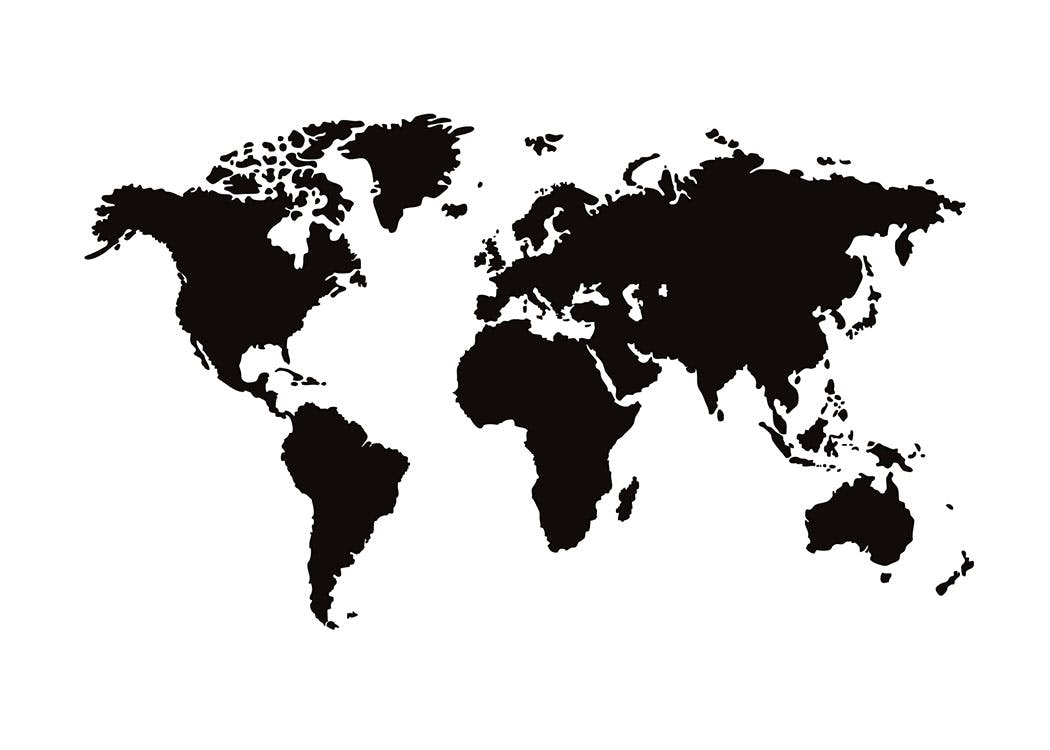 Print of a world map, buy prints online with black and white world maps