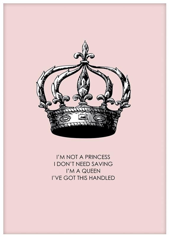 Vaaleanpunainen juliste prinsessan kruunulla ja tekstillä, osta netistä