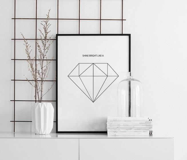 Stylish diamond poster in a white picture frame. Posters with diamonds online.