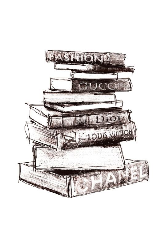 Poster with books from fashion houses Gucci, Dior –