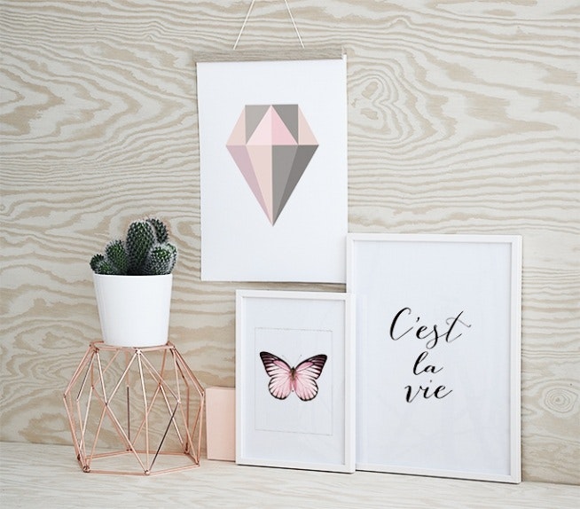 Posters and prints for a gallery wall with butterflies and diamonds