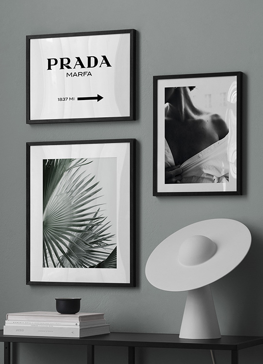 Poster of a Prada Marfa sign in black and white. Gossip Girl fashion print  – 