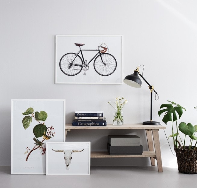 Posters with white wooden frames, buy prints online for interior design