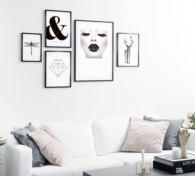 Black and white wall art in living room