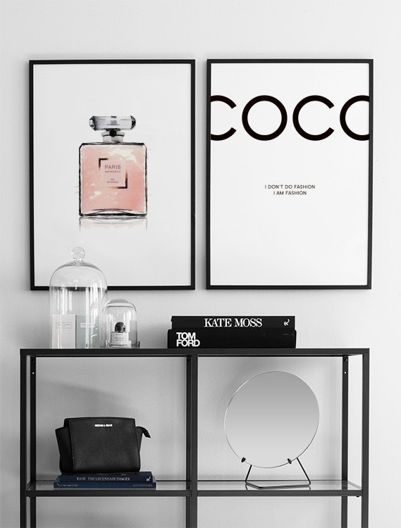 Posters with Chanel mademoiselle perfume flask. Stylish prints online.