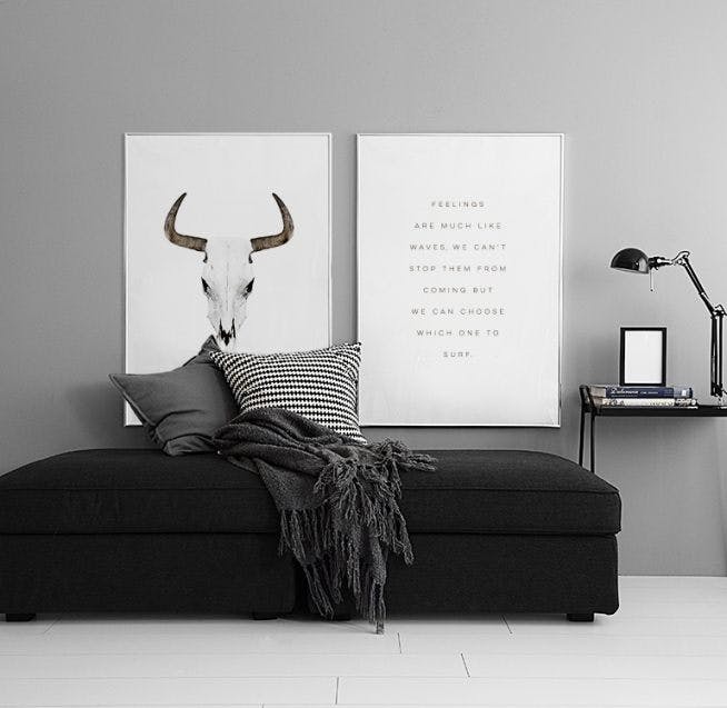 Snygga tavlor och prints med buffelhorn online.