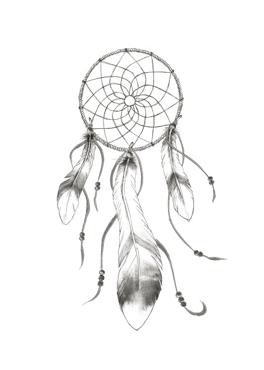 Print with a dreamcatcher. Black and white illustration, posters online.