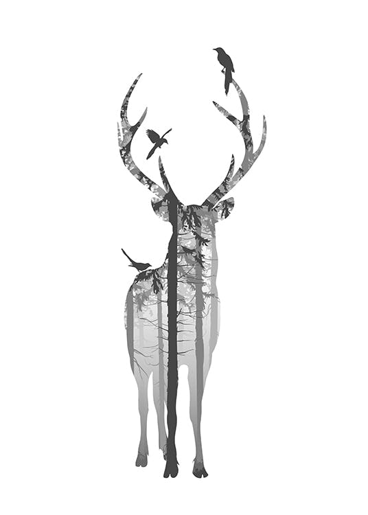 Elegantes cuadros con un ciervo para una decoración nórdica. Elegantes pósters e