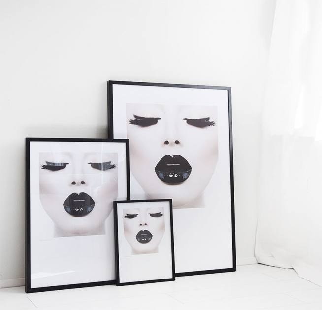 Modern photo art, print with a photo of black lips