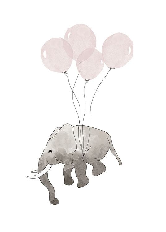 Quadros e gravuras online para crianças com elefantes e animais amorosos. Poster